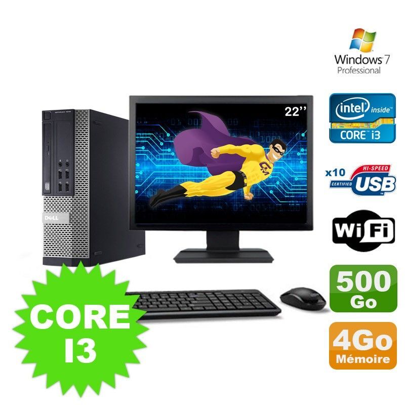 Lot PC Dell Optiplex 990 SFF I3-2120 3.3GHz 4Go 500Go DVD Wifi W7 + Ecran 22