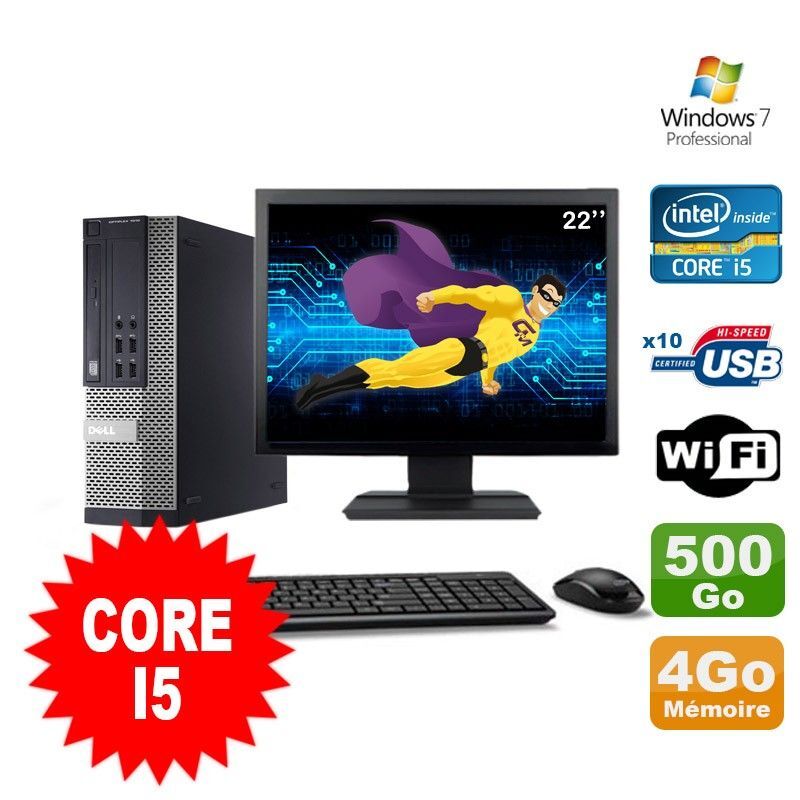 Lot PC Dell Optiplex 990 SFF I5-2400 3.1GHz 4Go 500Go DVD Wifi W7 + Ecran 22