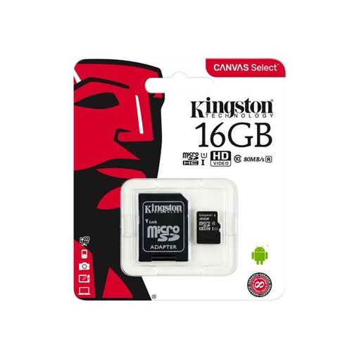 Kingston Canvas Select - 16GB MicroSDHC UHS-I Card (Includes SD Adapter)