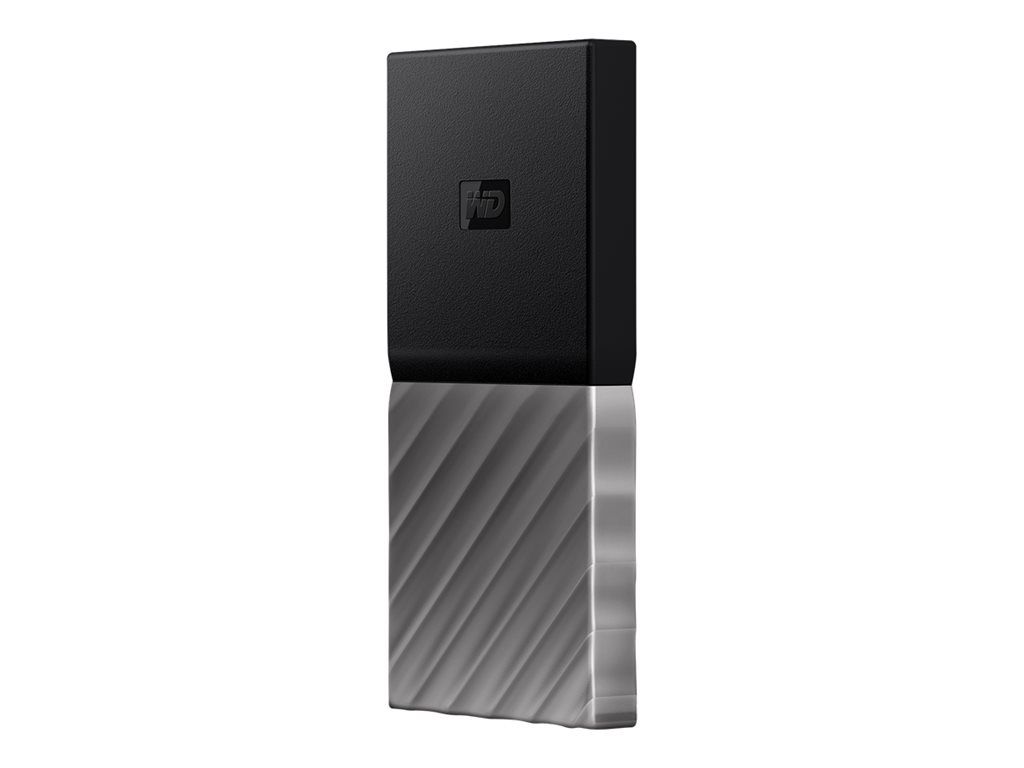 WD My Passport SSD WDBKVX2560PSL - SSD - chiffré - 256 Go - externe (portable) - USB 3.1 Gen 2 (USB-C connecteur) - AES 256 bits - dessus noir avec dessous gunmetal (gris métallisé moyen)