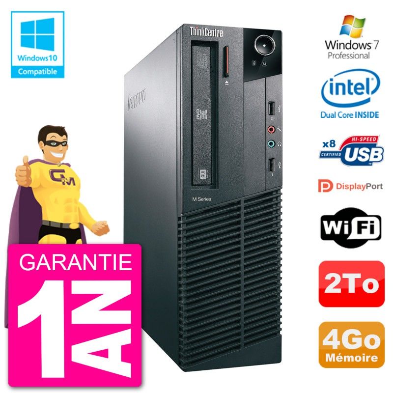 PC Lenovo ThinkCentre M82 SFF G2020 RAM 4Go Disque Dur 2To Graveur DVD Wifi W7