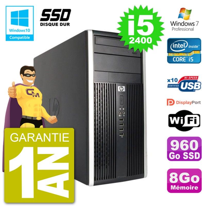 PC HP 6300 MT Intel Core i5-2400 RAM 8Go SSD 960Go Graveur DVD Wifi W7