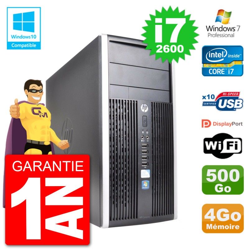 PC HP 6300 MT Intel Core i7-2600 RAM 4Go Disque 500Go Graveur DVD Wifi W7