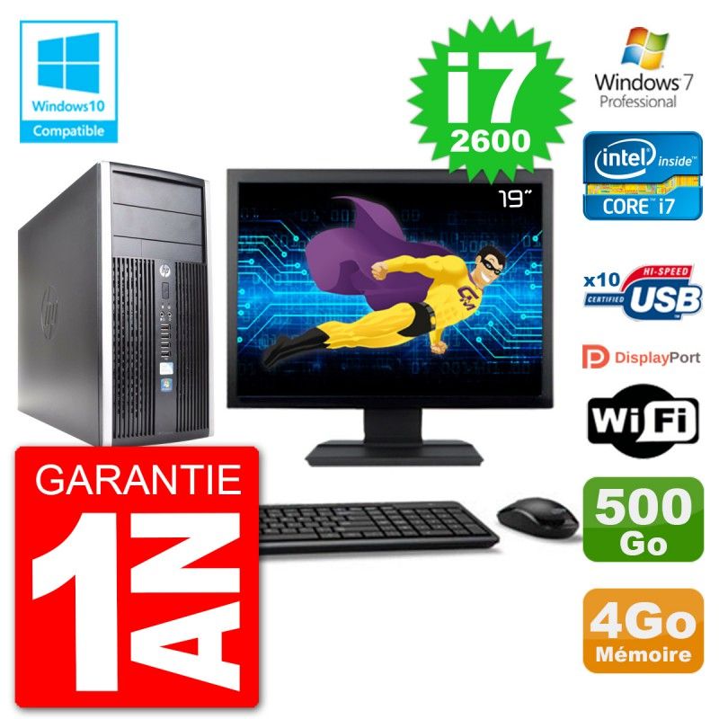 PC HP 6300 MT Ecran 19" i7-2600 RAM 4Go Disque 500Go Graveur DVD Wifi W7