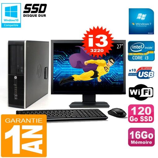 HP Compaq 8300 SFF Desktop PC | 27" Screen | Core i3-3220 | 16GB RAM | 120GB SSD | WiFi