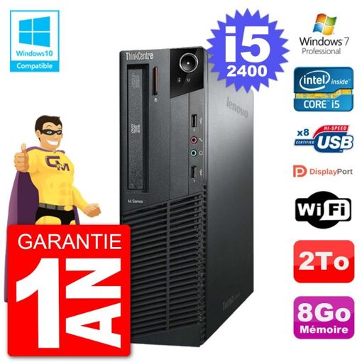 Lenovo ThinkCentre M82 SFF Desktop PC - i5-2400, 8GB RAM, 2TB HDD, DVD Drive, WiFi, Windows 7 Pro