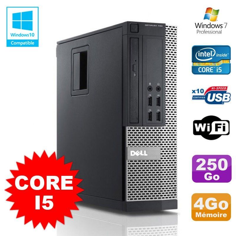 PC DELL Optiplex 790 SFF Intel Core I5 3,1Ghz 4Go Disque 250Go WIFI W7 Pro