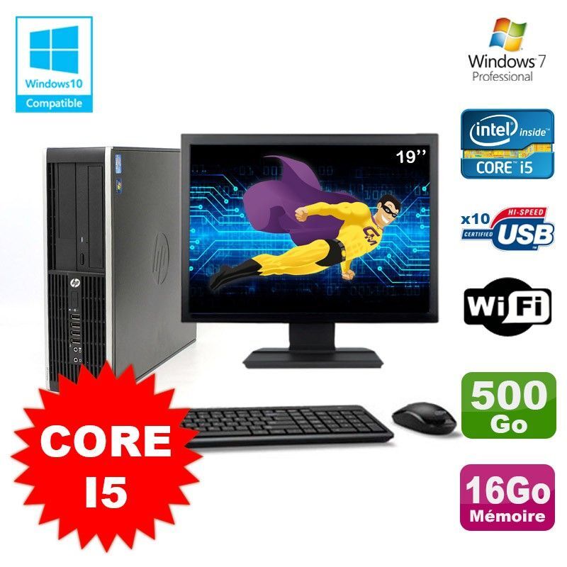 Lot PC HP Elite 8100 SFF Core i5-650 3.2GHz 16Go 500Go Graveur WIFI W7 +Ecran 19
