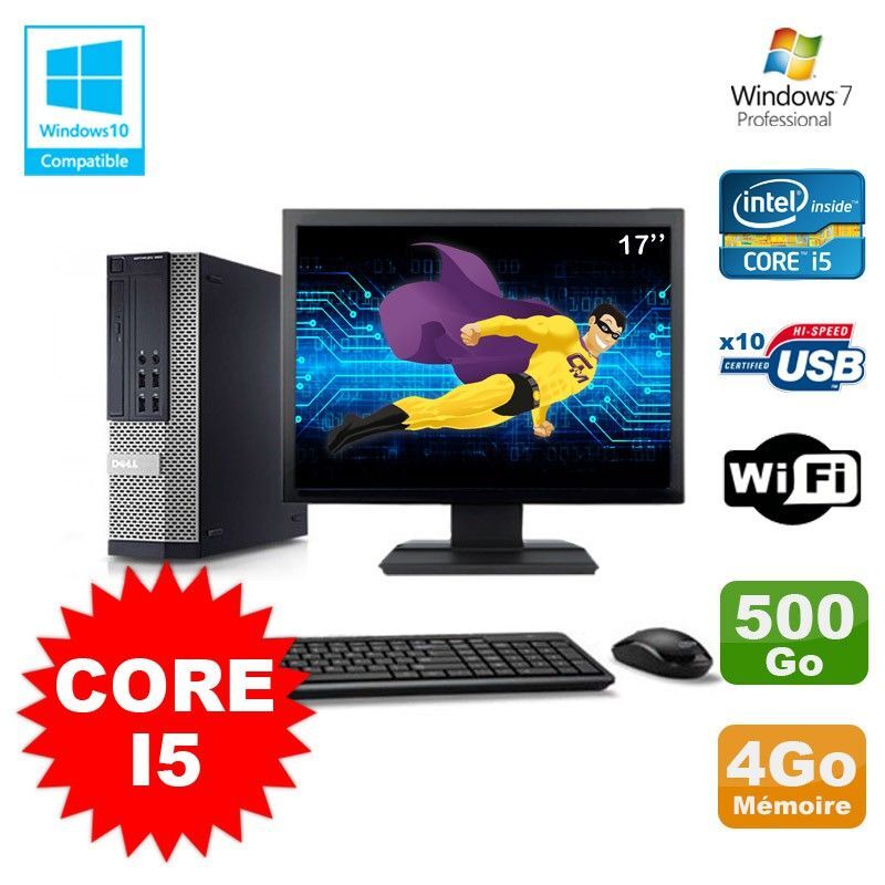 Lot PC DELL Optiplex 790 SFF Intel Core I5 3,1Ghz 4Go 500Go WIFI W7 + Ecran 17