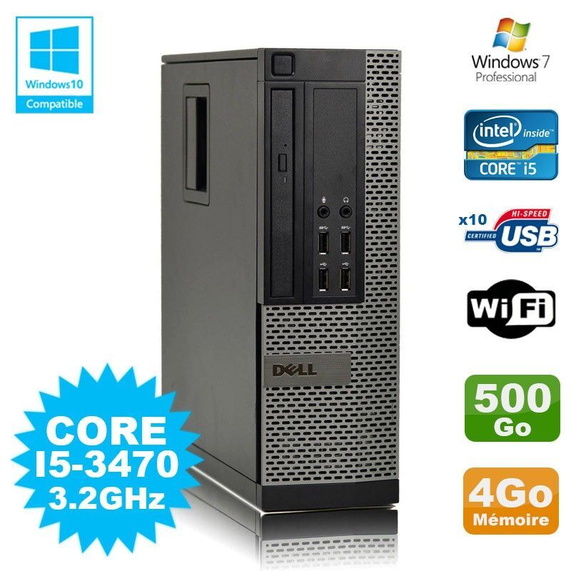 PC DELL Optiplex 790 SFF Core I5-3470 3.2Ghz 4Go Disque 500Go WIFI W7 Pro
