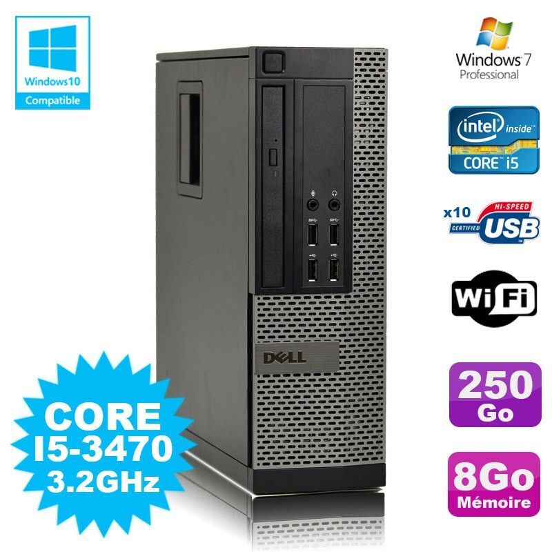 PC DELL Optiplex 790 SFF Core I5-3470 3.2Ghz 8Go Disque 250Go WIFI W7 Pro