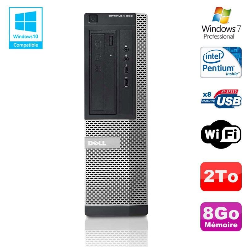 PC DELL Optiplex 390 DT G630 2.7Ghz 8Go 2To Graveur DVD WIFI HDMI Win 7 Pro