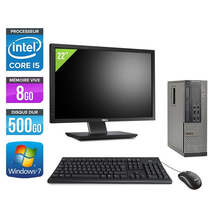 Dell Optiplex 7010 SFF + Ecran 22'' - Intel Core i5-3470 / 3.20 GHz - RAM 8 Go - HDD 500 Go - DVDRW - GigaBit Ethernet - Windows 7 Professionnel