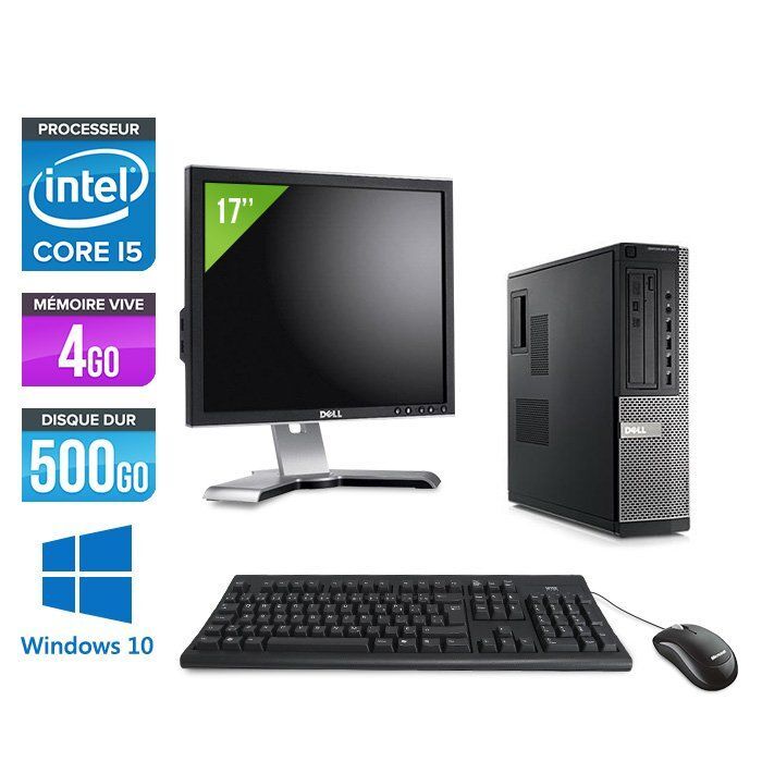 Dell Optiplex 790 Desktop + Ecran 17'' - Intel Core i5-2400 / 3,10 GHz - RAM 4 Go - HDD 500 Go - DVD - GigaBit Ethernet - Windows 10 Professionnel