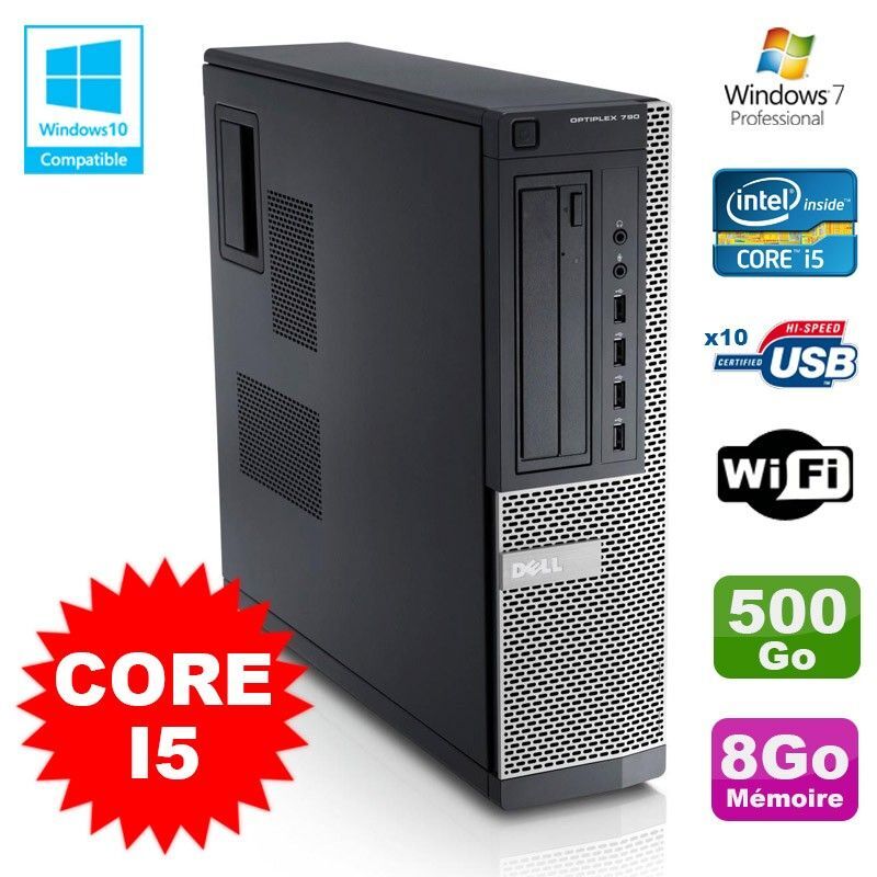 PC Dell Optiplex 790 DT Intel I5-2400 3.1Ghz 8Go Disque 500Go DVD WIFI Win 7