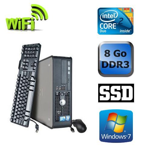 Dell Optiplex 780 SFF - Intel Core 2 Duo E7500 / 2,93 GHz - RAM 8 Go - SSD 240 Go - DVD - GigaBit Ethernet - Wifi - Windows 7 Professionnel