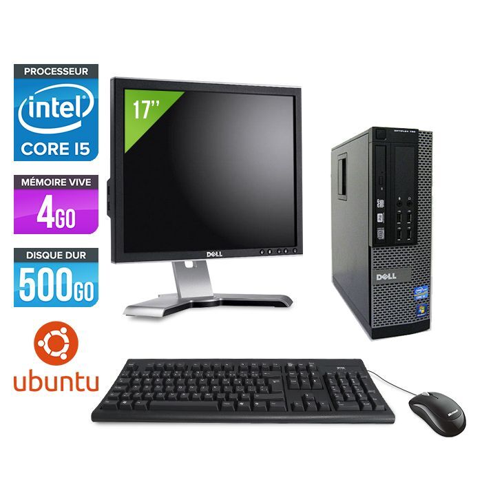 Dell Optiplex 790 SFF + Ecran 17'' - Intel Core i5-2400 / 3.10 GHz - RAM 4 Go - HDD 500 Go - DVD - GigaBit Ethernet - Ubuntu - Linux