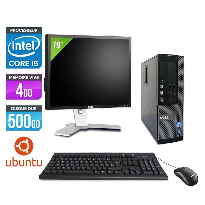 Dell Optiplex 790 SFF + Ecran 19'' - Intel Core i5-2400 / 3.10 GHz - RAM 4 Go - HDD 500 Go - DVD - GigaBit Ethernet - Ubuntu - Linux