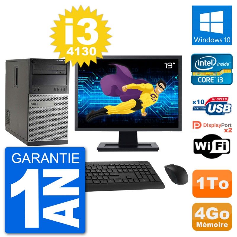 PC Tour Dell 7020 Ecran 19" Intel i3-4130 RAM 4Go Disque 1To Windows 10 Wifi