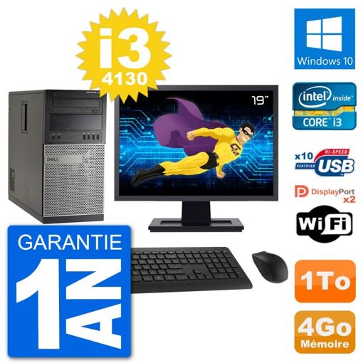 Computadora de escritorio Dell Optiplex 7020 - Pantalla de 19", Intel i3-4130, 4 GB de RAM, 1 TB HDD, Windows 10, WiFi
