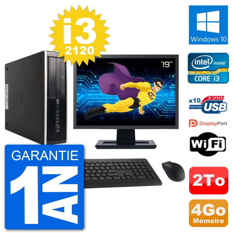 PC HP 8300 SFF Ecran 19" Intel i3-2120 RAM 4Go Disque Dur 2To Windows 10 Wifi