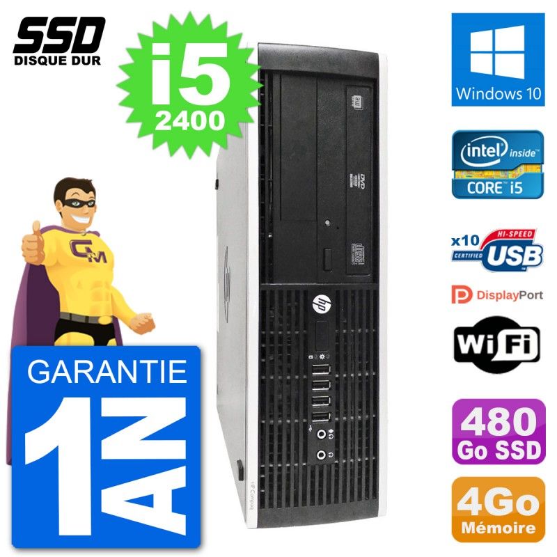 PC HP 8300 Elite SFF Intel i5-2400 RAM 4Go SSD 480Go Windows 10 Wifi