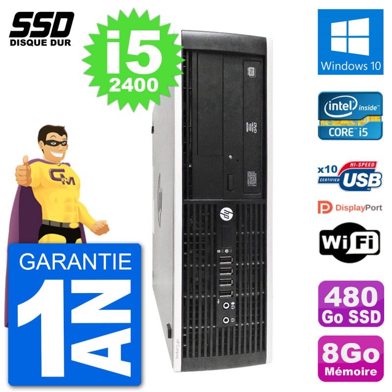 PC HP 8300 Elite SFF Intel i5-2400 RAM 8Go SSD 480Go Windows 10 Wifi