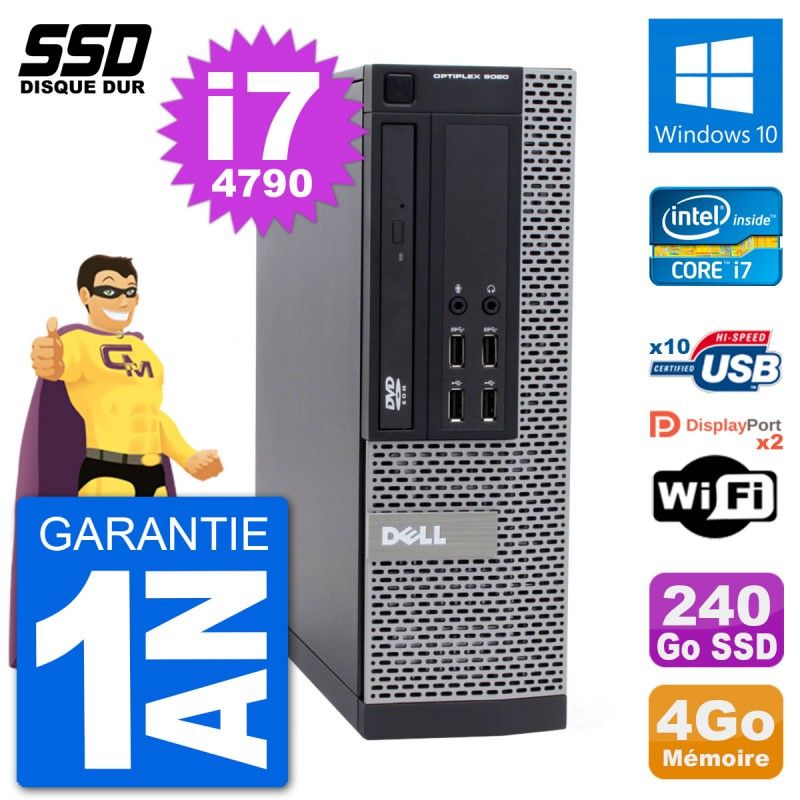 PC Dell OptiPlex 9020 SFF Intel Core i7-4790 RAM 4Go SSD 240Go Windows 10 Wifi