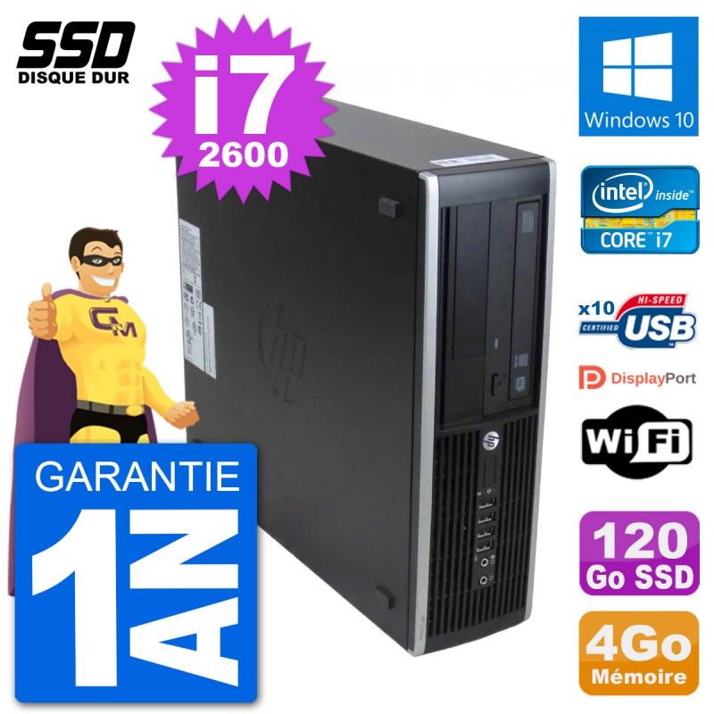 PC HP 8300 Elite SFF Intel i7-2600 RAM 4Go SSD 120Go Windows 10 Wifi