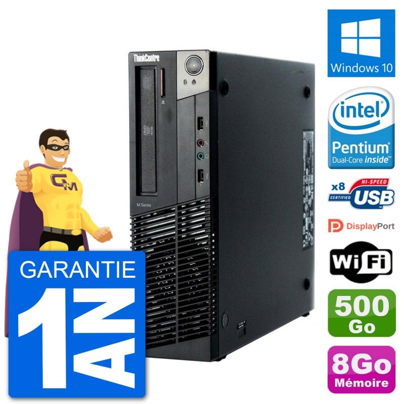 PC Lenovo M92p SFF Intel G630 RAM 8Go Disque Dur 500Go Windows 10 Wifi