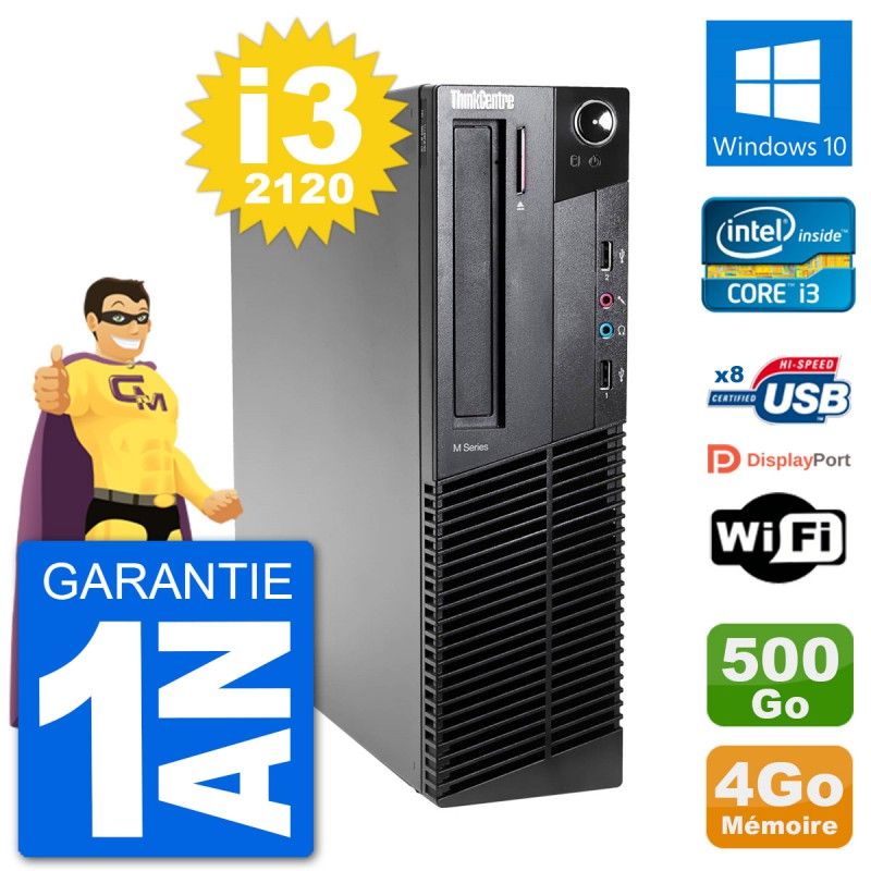 PC Lenovo M92p SFF Intel i3-2120 RAM 4Go Disque Dur 500Go Windows 10 Wifi