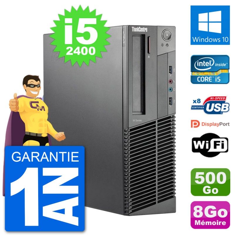 PC Lenovo M92p SFF Intel i5-2400 RAM 8Go Disque Dur 500Go Windows 10 Wifi