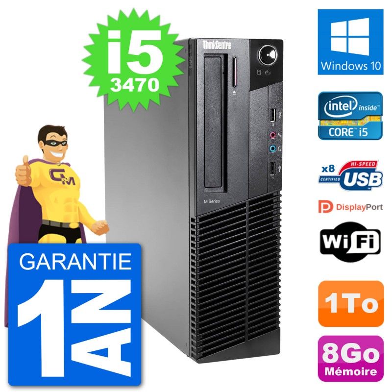 PC Lenovo M92p SFF Intel i5-3470 RAM 8Go Disque Dur 1To Windows 10 Wifi