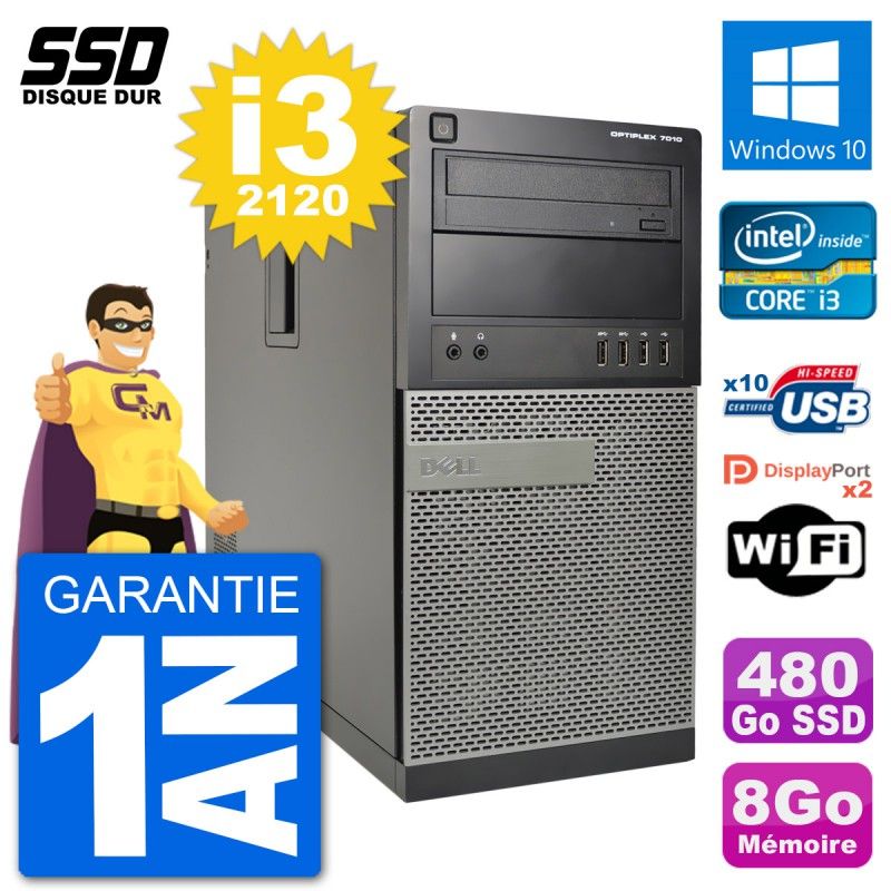 PC Tour Dell OptiPlex 7010 Intel Core i3-2120 RAM 8Go SSD 480Go Windows 10 Wifi