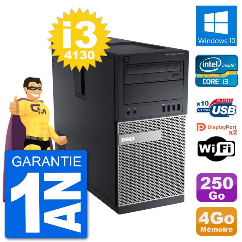 PC Tour Dell 9020 Intel Core i3-4130 RAM 4Go Disque Dur 250Go Windows 10 Wifi