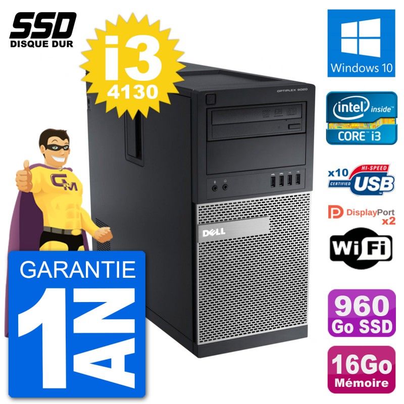PC Tour Dell OptiPlex 9020 Intel Core i3-4130 RAM 16Go SSD 960Go Windows 10 Wifi