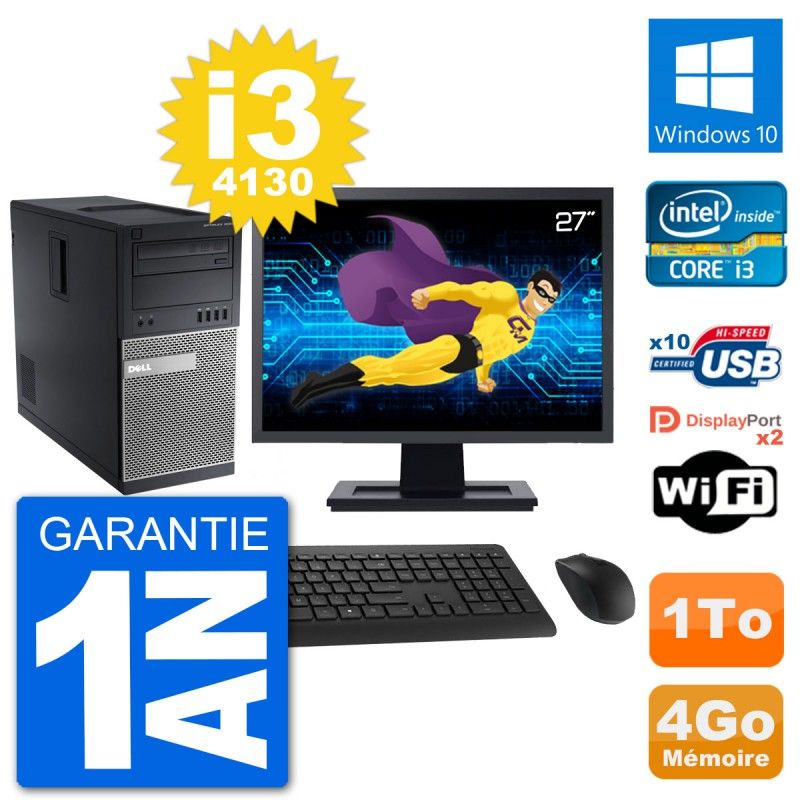 PC Tour Dell 9020 Ecran 27" Intel i3-4130 RAM 4Go Disque 1To Windows 10 Wifi