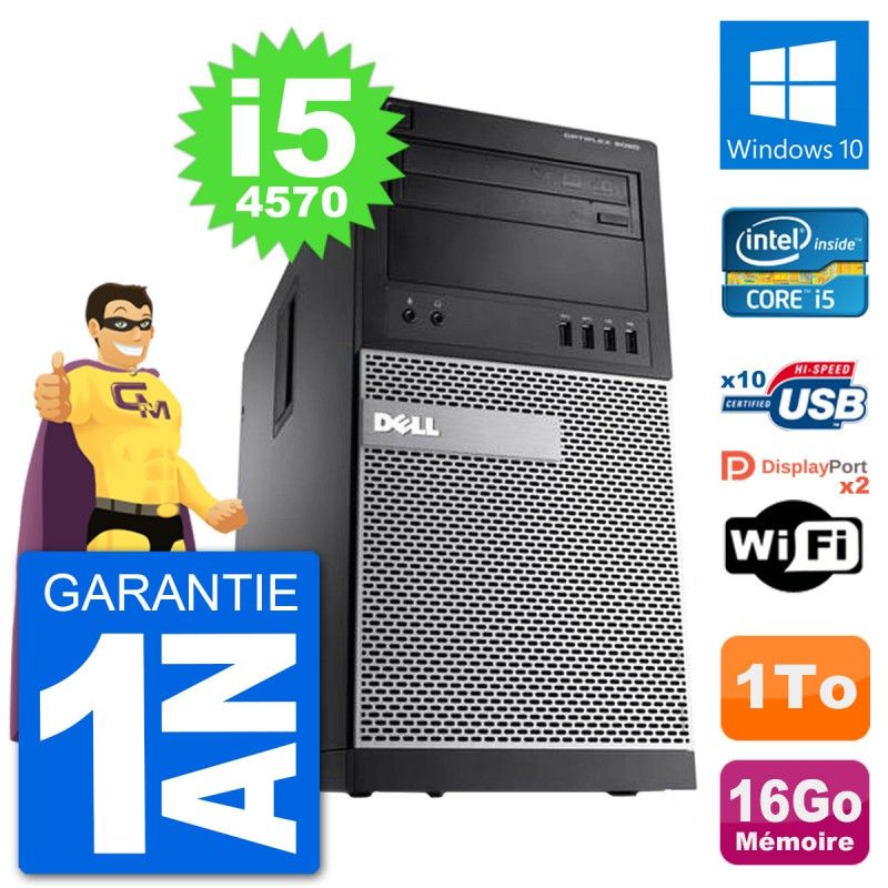 PC Tour Dell 9020 Intel Core i5-4570 RAM 16Go Disque Dur 1To Windows 10 Wifi