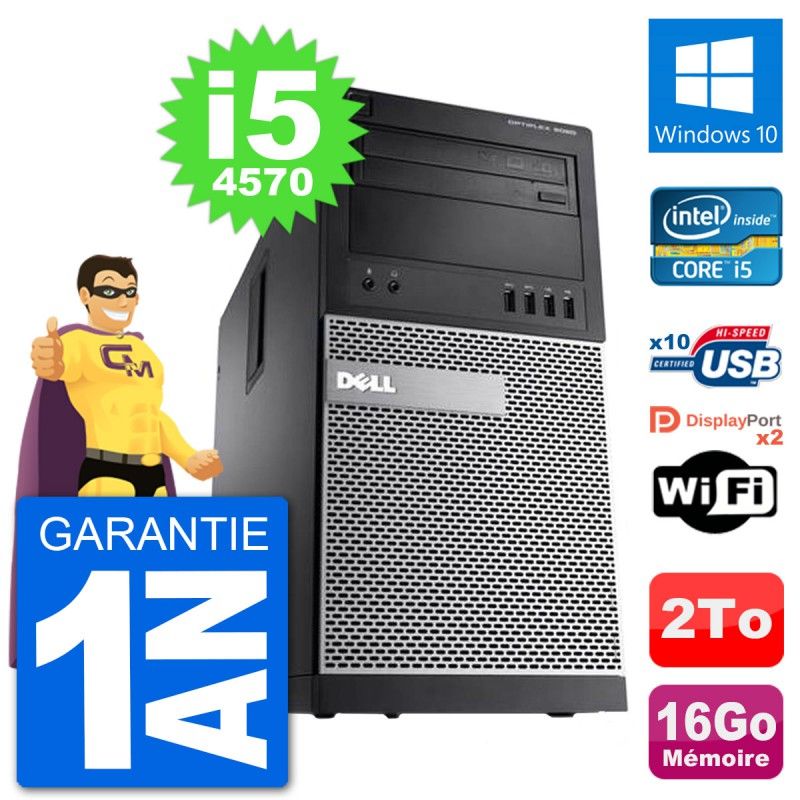 PC Tour Dell 9020 Intel Core i5-4570 RAM 16Go Disque Dur 2To Windows 10 Wifi