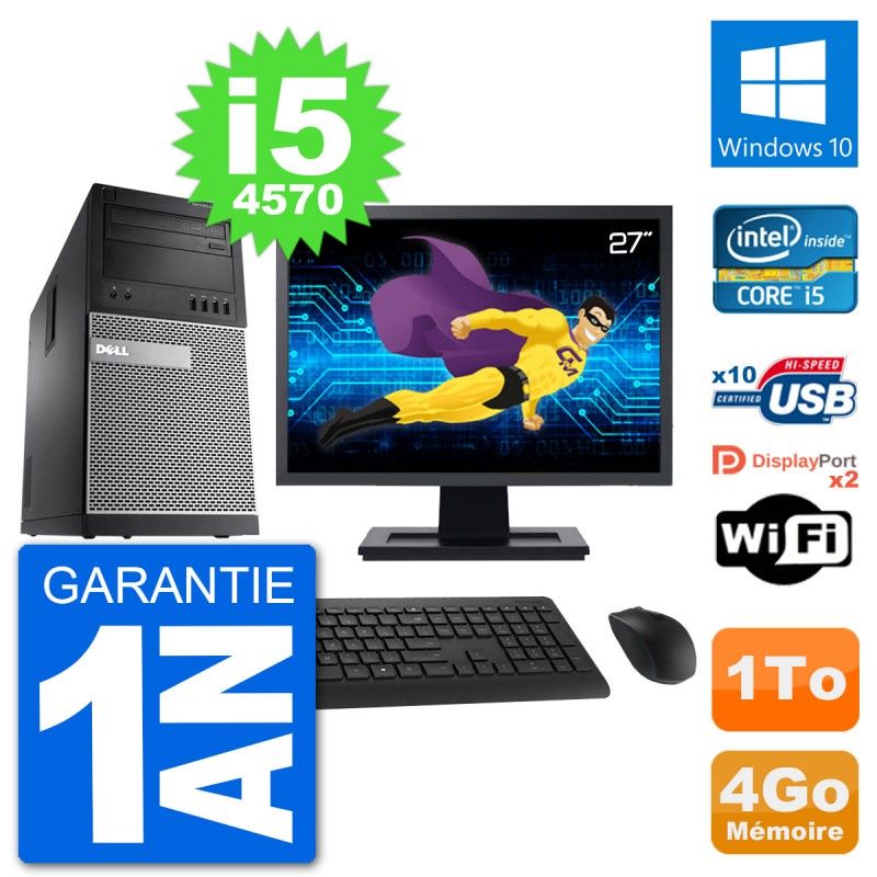 PC Tour Dell 9020 Ecran 27" Intel i5-4570 RAM 4Go Disque 1To Windows 10 Wifi