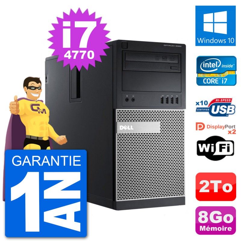 PC Tour Dell 9020 Intel Core i7-4770 RAM 8Go Disque Dur 2To Windows 10 Wifi