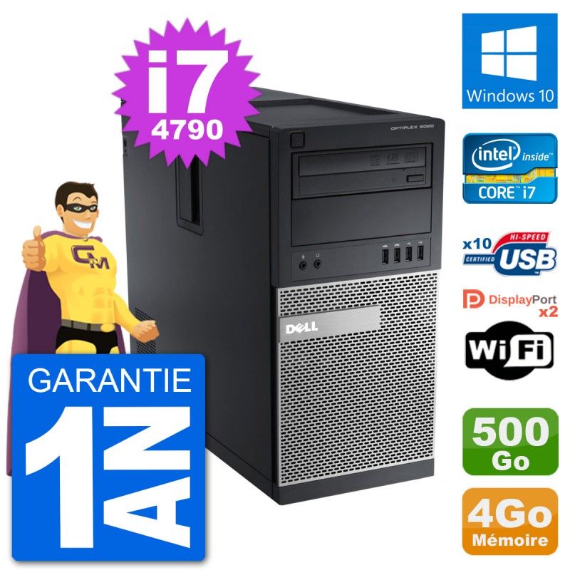 PC Tour Dell 9020 Intel Core i7-4790 RAM 4Go Disque Dur 500Go Windows 10 Wifi