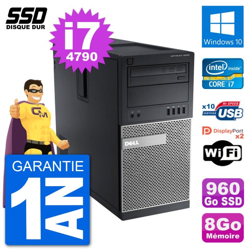 PC Tour Dell OptiPlex 9020 Intel Core i7-4790 RAM 8Go SSD 960Go Windows 10 Wifi