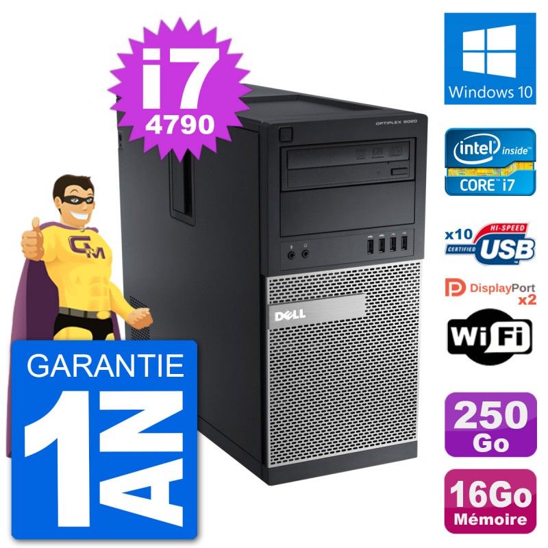 PC Tour Dell 9020 Intel Core i7-4790 RAM 16Go Disque Dur 250Go Windows 10 Wifi