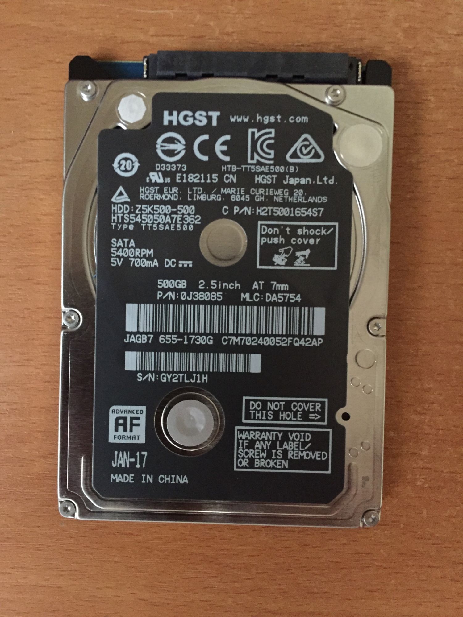 Disque Dur 500Go SATA 2.5" HGST HTS545050A7E362 Z5K500-500 0J38105 PC Portable