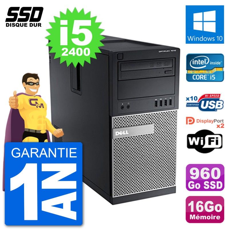 PC Tour Dell OptiPlex 7010 Intel Core i5-2400 RAM 16Go SSD 960Go Windows 10 Wifi