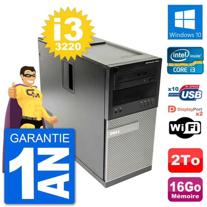 PC Tour Dell 7010 Intel Core i3-3220 RAM 16Go Disque Dur 2To Windows 10 Wifi