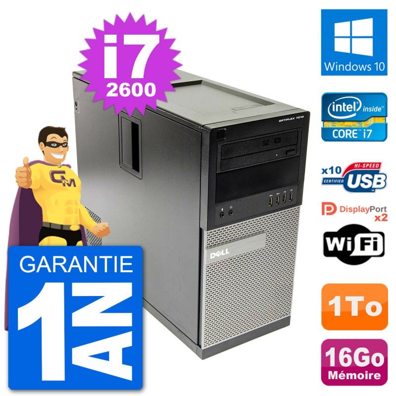 PC Tour Dell 7010 Intel Core i7-2600 RAM 16Go Disque Dur 1To Windows 10 Wifi