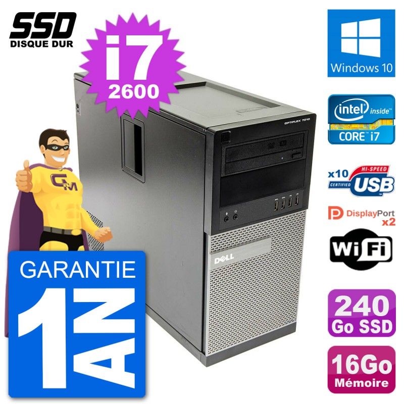 PC Tour Dell OptiPlex 7010 Intel Core i7-2600 RAM 16Go SSD 240Go Windows 10 Wifi