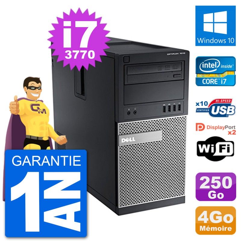 PC Tour Dell 7010 Intel Core i7-3770 RAM 4Go Disque Dur 250Go Windows 10 Wifi